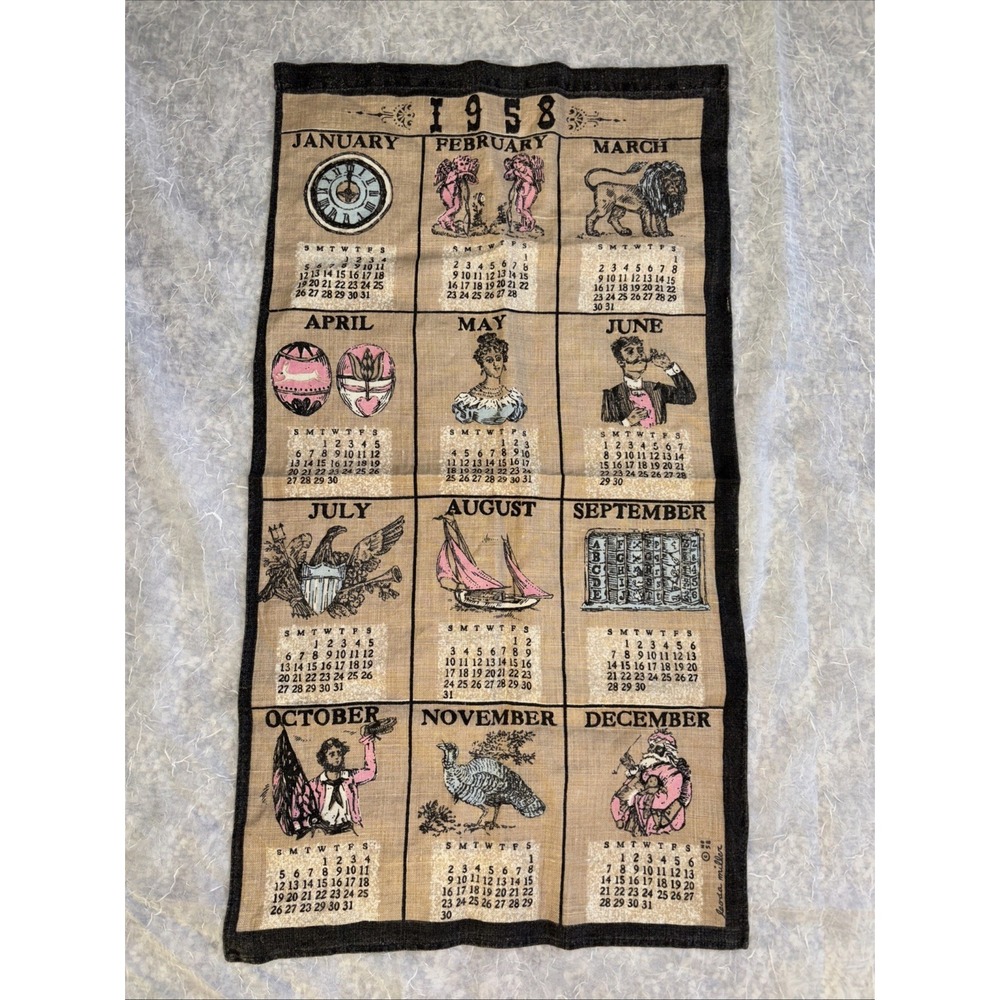 1958 Linen Cloth Calendar Designs By Leoda Miller